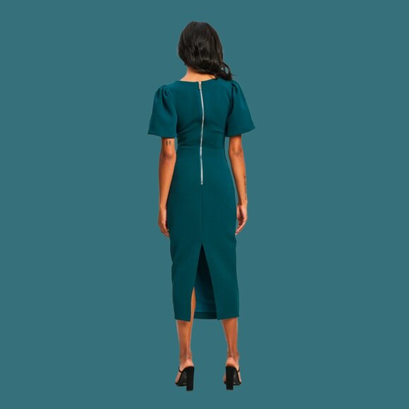 BWLDR Abana Puff Sleeve Emerald Green Midi Dress - Picture 4 of 6